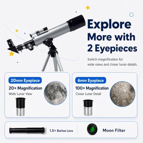 Telescope for Kids 8–12, Beginner Telescope 100x Magnification - Image 2