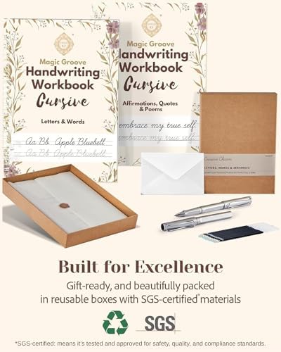 UNCLE EJ® Grooved Cursive Handwriting Workbook Kit - Reusable Cursive Workbook for Kids 8-12 and Adults, Magic Grooved Handwriting Practice, Letters Words Poetry & Affirmations, Cursive Charm, 9.8"x7" - Image 5