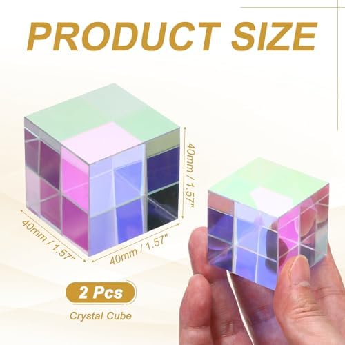 PATIKIL 2Pcs Cube Prism 40mm K9 Crystal Dispersion Prism AB Color - Image 2