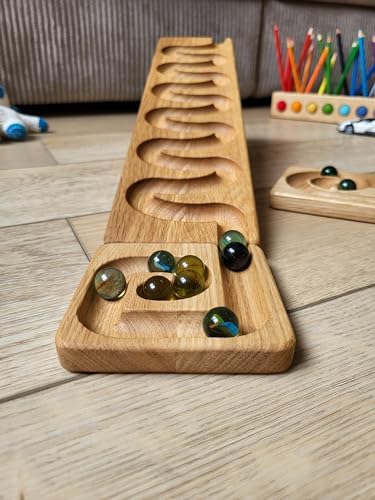 Marble Run Track Race Machine Wooden Maze Board Ball Run Course Gift for Kids Run Race Winding Track Roller (Waves) - Image 5