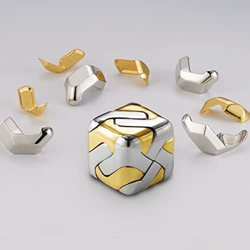 3D Brain Teasers Metal Puzzles Toy, Mind Puzzles for Adults Hand Smart Gifts for Boy and Girls Gold and Silver - Image 2
