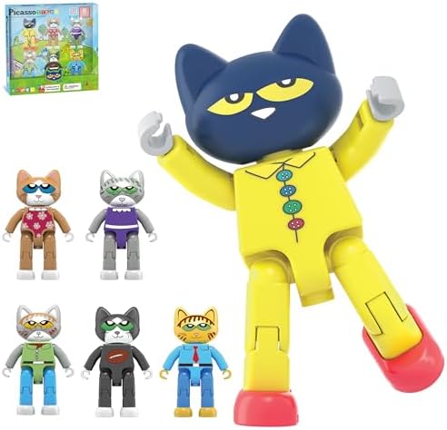 PicassoTiles 6pcs Pete the Cat Magnetic Figures Family Animal Action Character Toddler Toys Magnet Expansion Pack Building Blocks Add-on Educational STEM Learning Kit Construction Brain Tiles PTC01 by PicassoTiles