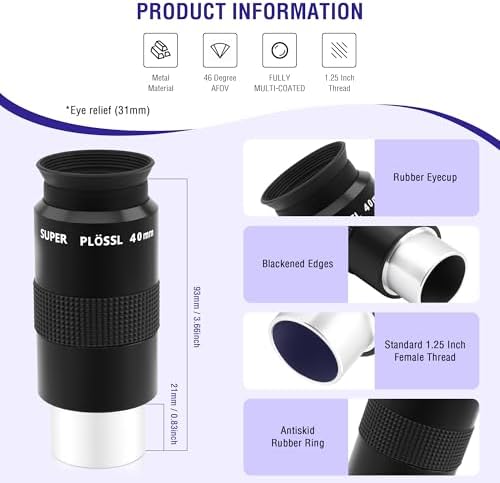 Astromania 1.25" 40mm Super Plossl Telescope Eyepiece - Bundle with - 1.25" 90-Degree Diagonal Mirror - Image 7