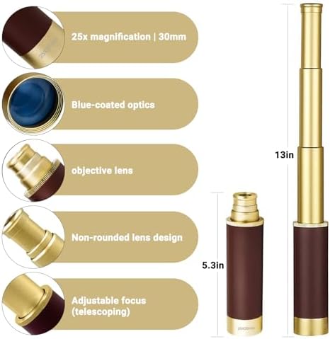 Retro Pirate Telescope Zoomable with Treasure Map 25x30 Spyglass Portable Collapsible Handheld Telescope Vintage Monocular for Kids & Survival Gear - Image 2