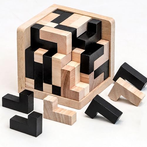 Wooden Brain Teaser Puzzle Cube Wooden Puzzles T-shaped Jigsaw Logic Puzzle Educational Toy for Kids and Adults by AHYUAN (L Shape Black and Natural) - Image 4