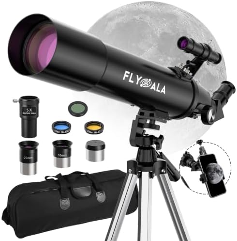 Telescope for Kids and Adults,80mm Aperture 600mm Focal Length Beginners Astronomical Telescope for Adults high Powered (30X-750X),Refractor Astronomy telescopes Kids 8-12 Over 8 Year Old by FLYGALA