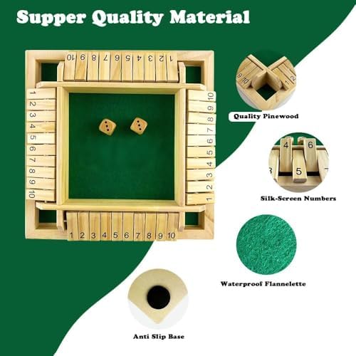 Wooden Shut The Box Game 4 Player Math Dice Board Games - Image 2