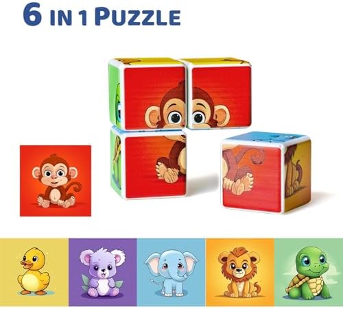 Pairez Toys 3D Magnetic Cubic Jigsaw Puzzle Toys for Toddlers, Large Building Blocks Cubes 1.65 Inches, Integrated with Magnets, 6 Patterns in Animal Theme - Image 5