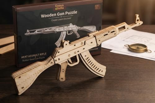 Wooden 3D Puzzle AK47 Model Building Kit – DIY Rubber Band Gun Assembly Set for Adults, Mechanical Model Kit for Hobbyists, Craft Gift for Men Dad Husband by Unknown