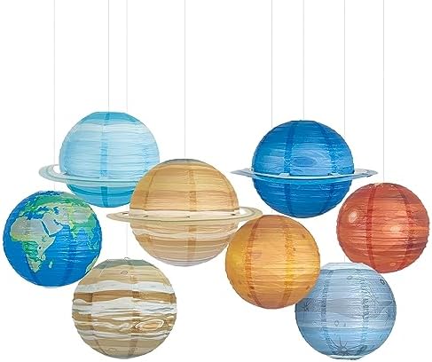8 PCS Planet Paper Lanterns Outer Space Party Decorations Solar System Planets Hanging Lantern for Kids Space Theme Party Birthday Room Classroom Decorations by ngsiiohun