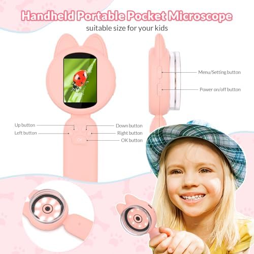 Mafiti Microscope for Kids Mini Pocket Handheld Kids Microscope Educational Science Kit Toys Xmas/Birthday Gifts for Aged 3-12 Girls Boys,Pink - Image 6