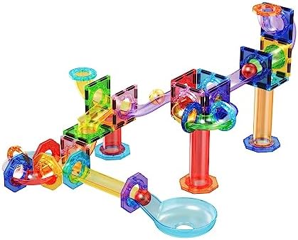 PicassoTiles Marble Run 60 Piece Race Track Magnetic Tiles Magnet Building Block Educational Construction Toy Set Playset STEM Learning Kit Child Brain Development HandEye Coordination Training PTG60 by PicassoTiles