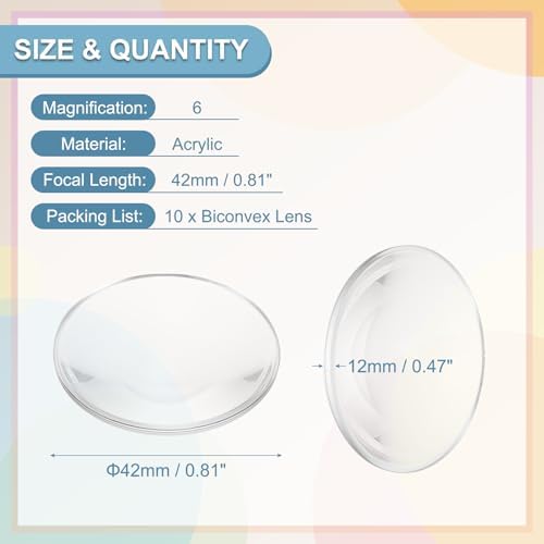PATIKIL 10 Pack Biconvex Lens, 42mm Dia. 42mm Focal Length Aspheric Optical Lenses Magnifier Paperweight Acrylic Double Convex for DIY Office Desk Home Science Experiment Telescope - Image 2