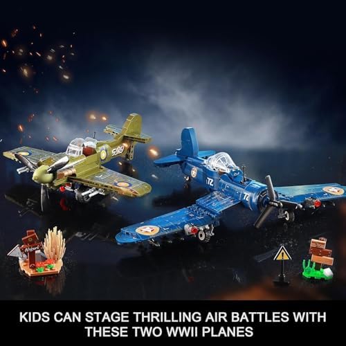 WW2 Military Plane Building Sets - US F4U & Spitfire Fighter Jet Model Toys - Image 6