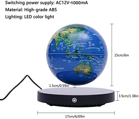 Magnetic Levitation Globe w/Round Base, 6 Inch Rotating Geographic Globe with LED Light, Auto Rotation Suspended Floating World Map Night Light for Table Desk Decor Holiday Gift, Dark Blue - Image 2