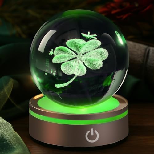 IFOLAINA Crystal Ball Lamp, 3D Four Leaf Clover K9 Decorative Night Light, Clear, 3.15 inches, Rechargeable USB, Ideal Gift for Her Birthday, Wedding, Anniversary by IFOLAINA