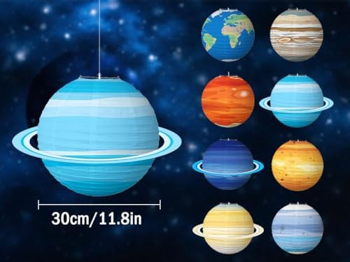 Anlising 8PCS Space Paper Lanterns, Hanging Paper Lanterns, Planet Lanterns Decoration, Hanging Galaxy Planets Decor, Space Theme Decor Children Birthday Party Decor (30x30CM) - Image 2