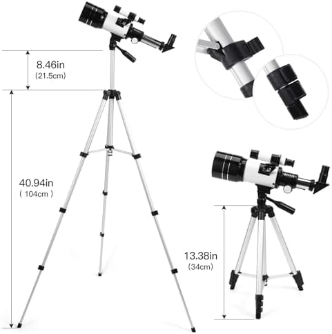Telescope for Kids & Adults, 70mm Aperture 300mm Telescopes for Astronomy Beginners, 15X-150X Magnification Portable Refractor Telescope with Adjustable Tripod, Phone Adapter - Image 6