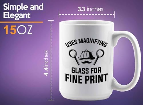 Detective Coffee Mug 15oz White Glass For Fine Print Funny Quote - Image 6