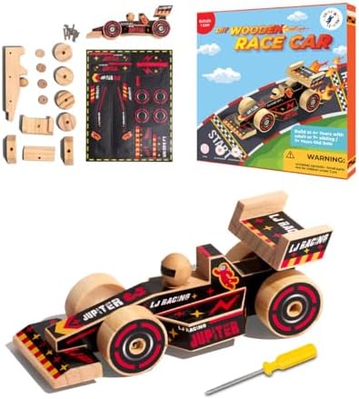 Little Jupiter DIY Wooden Kits w/Stickers - Kids Building- Stem Toys - Wood Crafts - Woodworking - Wood Project for Ages 4-7 Yrs (Open Wheel Car) by LittleJupiter