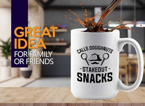Detective Coffee Mug 15oz White Stakeout Snacks Quote Police Officer Gift - Image 2