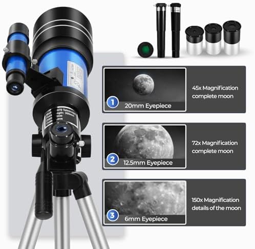 ESAKO Telescope for Kids & Beginners, 70mm Aperture Portable Telescopes with 3 Eyepieces, Height Adjustable Tripod & Phone Adapter & Remote Control Gift for Christmas - Image 4