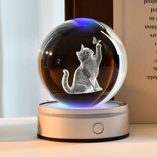 3D Cat Crystal Ball Gifts for Women 80mm Cat Themed Gifts for Girls - Image 3