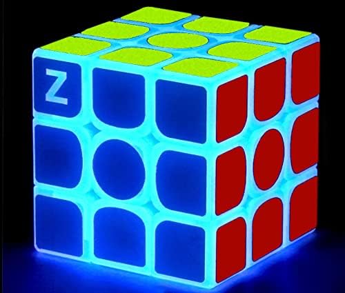 AMAZA 3x3 Fluorescent Speed Cube 3x3x3 Glow in Dark Luminous Speed Cube 3 by 3 Magic Cube Puzzle Toy Brain Teasers IQ Puzzles Game Toys for Children Adults (Blue Luminous) - Image 2