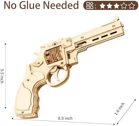 3D Wooden Puzzles for Adults,Wooden Toy for Kids and Adults,Model Building Kit,Educational Brain Teaser,Best Educational Christmas Birthday Day Gift for Friends (Wooden Revolver) - Image 2