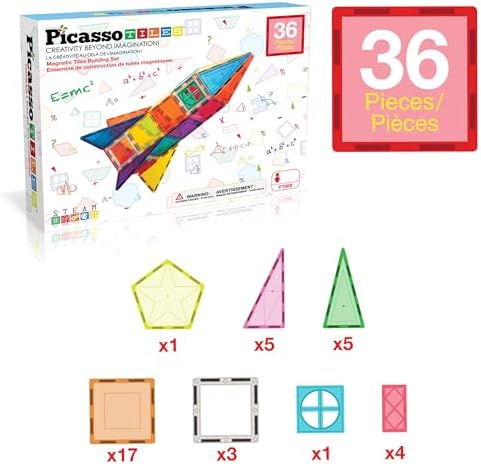 PicassoTiles Magnetic Tiles Rocket Set Construction Toy Magnet Building Block Engineering STEM Learning Child Brain Development Stacking Kit Window Door Playboard for All Ages 3 and Up PT36B - Image 3