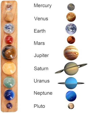 ZENFUN Nine Planets in Solar System with Wooden Stand, Natural Gemstones Sphere Solar System Model Kit, Planet Marbles, Desktop Display & Collection Model, Ideal for Astronomy Enthusiasts - Image 5