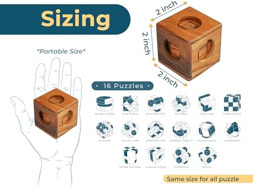 BSIRI 16 in 1 Wooden Brain Teaser Puzzles for Adults and Seniors Interlocking 3D Mini Wood Mind Games Hand Puzzle Teasers Set Toys Coffee Table Games Gift - Image 5