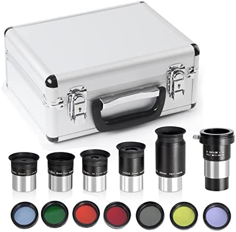 CelticBird 1.25" Eyepiece and Filter Set with a Carry Case-Telescope Accessory Kit (13 Piece) - 5pcs Plossl Eyepieces & 5pcs Color Filters & a 2X Barlow Lens & a Moon Filter & a Polarizing Filter by CelticBird