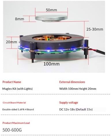 Magnetic Levitation Kit with LED Light, Magnetic Levitation Display Stand, 2.5-3cm Floating Height Magnetic Levitation Module, DIY Floating Display Platform for Home Office Decor Collectibles - Image 3
