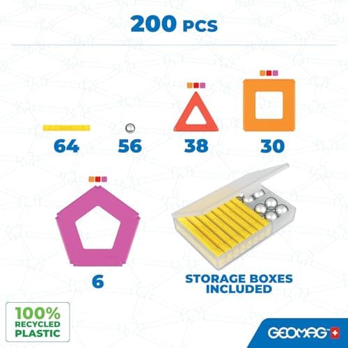 Geomag Classic Magnetic Toys for Kids Ages 5+, 200pc Educational STEM Magnets for Kids - Swiss-Made Magnetic Blocks, Tiles and Building Toys from 100% Recycled Plastic - Image 5