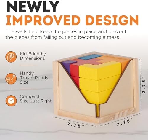 Zen Fun Wooden Brain Teaser Puzzle Cube - Montessori Toy Colorful Cube Puzzle for Kids Ages 5-7 and Easy Mind Puzzle for Adults - 20 Pieces - Image 2