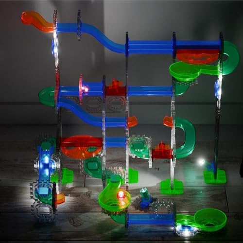 Discovery Marble Run Race Track – 92-Piece Light-Up Marble Maze Construction Set| LED Marbles| STEM Learning Activity| Sensory Toy Building Kit| Educational Physics & Engineering Toy for Kids Ages 6+ - Image 2