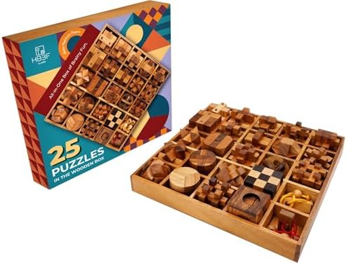 BSIRI 25 in 1 Wooden Brain Teaser Puzzles for Adults and Teens Interlocking 3D Mini Wood Mind Games Hand and Mind Puzzle Teasers Assembly & Disentanglement Set Toys Coffee Table Games Gift by HB3FbyBSIRI