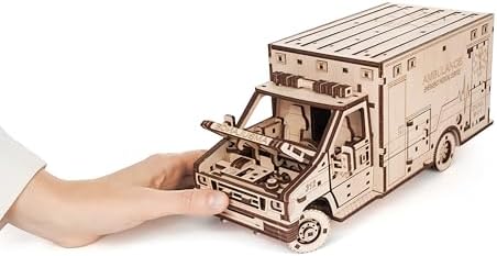 EWA Eco-Wood-Art Ambulance 3D Wooden Puzzle, 386 Pieces, Ages 14+, 11.61 x 5.08 Inches, Wood Construction Model Kit - Image 4