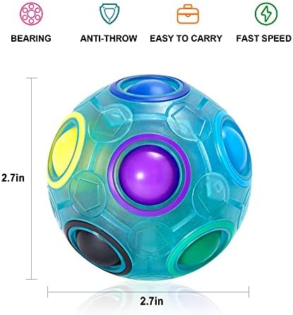 Vdealen Magic Rainbow Puzzle Ball, Fidget Ball Puzzle Brain Teaser Fidget Toy for Boys & Girls- Birthday Party Easter Valentines Christmas Stocking Stuffers for Kids Teen & Adults(Blue) - Image 2