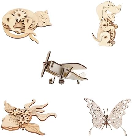 3D Wooden Puzzles for Kids Ages 8+, 5 Pack Animal Puzzles, FSC-Certified Wood, Plastic-Free Toy, STEM Kit for Kids Teens Adults, Wood Craft Model Kit, Individually Wrapped Party Favors - City Frens by SmolFrens
