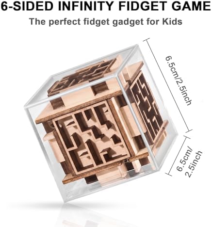 Fidget Brain Teaser Games for Kids: Wooden Puzzle Fidget Toy for Toddlers - Handheld Maze Puzzle Cube for Travel - 3D Labyrinth Game Road Trip Toys for Boys & Girls Ages 3-8 - Image 2
