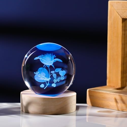 3D Rose Gifts for Women - Crystals Ball 60mm - Rose Figurines Decor Glass I Love You Gifts for Room, Birthday, Lovers, Girlfriend, Wife - Image 5