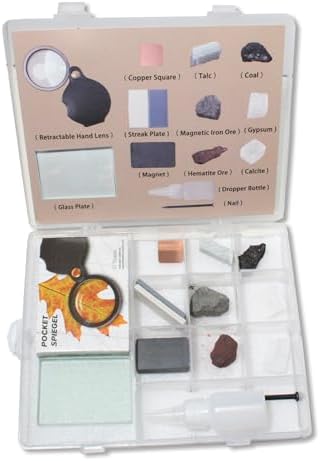 Mineral ID Kit - 13 Pieces - Includes Dropper Bottle, Streak Plate, Glass Plate, Magnet, Nail, Copper Sheet, Retractable Hand Lens, Rock and Mineral Geology Kit - Image 2