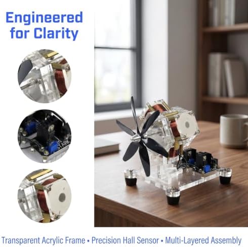 Hall Brushless Motor Model, Pseudo Perpetual Motion Motor, Transparent Design, Scientific Electromagnetic Motor Model Kit (3-Coil Fan Blade), for DIY Scientific Experiments - Image 3