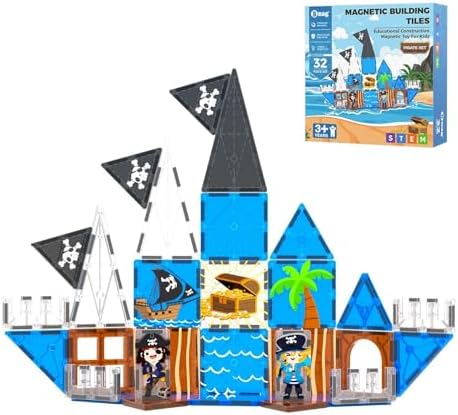 Bmag Magnetic Tiles for Kids,32 PCS Pirate Set with 3D Magnet Building Blocks, STEM Educational Toys for Preschool Learning, Gift for Boys & Girls Age 3 4 5+ by BMAG