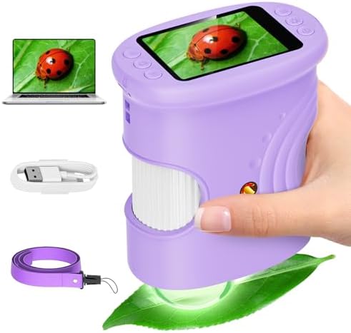 Alotwan Kids Digital Microscope 1000X Zoom, Mini Pocket Handheld Microscope with Camera/Video/Telescope Function, Portable Outdoor Travel Toys Magnifying Glass for Boys Girls 3-8 Years STEM Gifts by AlotwanKidsToys