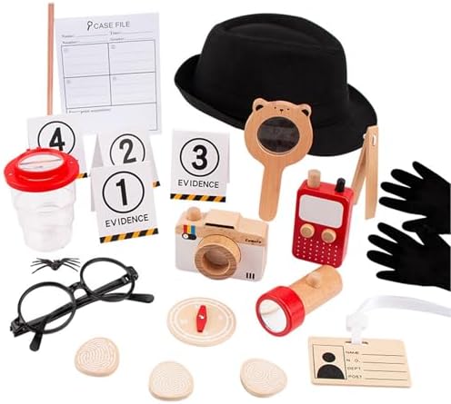 Spy Kit for Kids Detective Outfit Fingerprint Toys for 5 6 7 8 9 10 Year Old with Hat,Wooden Magnifying Glass and Detective Tools,Secret Agent Investigation Science Set,Spy Costumes for Kids 8-12 by YunHeXinQiaoToysFactory