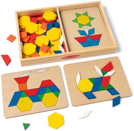 Melissa & Doug Pattern Blocks and Boards with 120 Multi-Colored Wooden Shape Tiles, 5 Double-Sided Puzzle Boards, Tangram Puzzles, Montessori Toys for Girls & Boys by Unknown