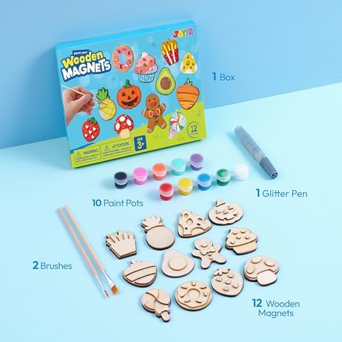 JOYIN 12 pcs Wooden Magnets, Painting Craft for Boys and Girls, Spring and Rainy Day Activities Kit, Craft Toys Gifts for Kids Birthday Easter - Image 2